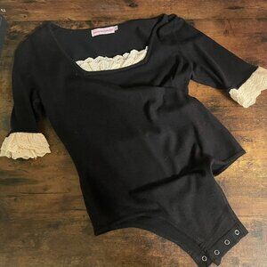 L'Ecole Des Femmes Square Neck French Maid Bodysuit in Size Medium